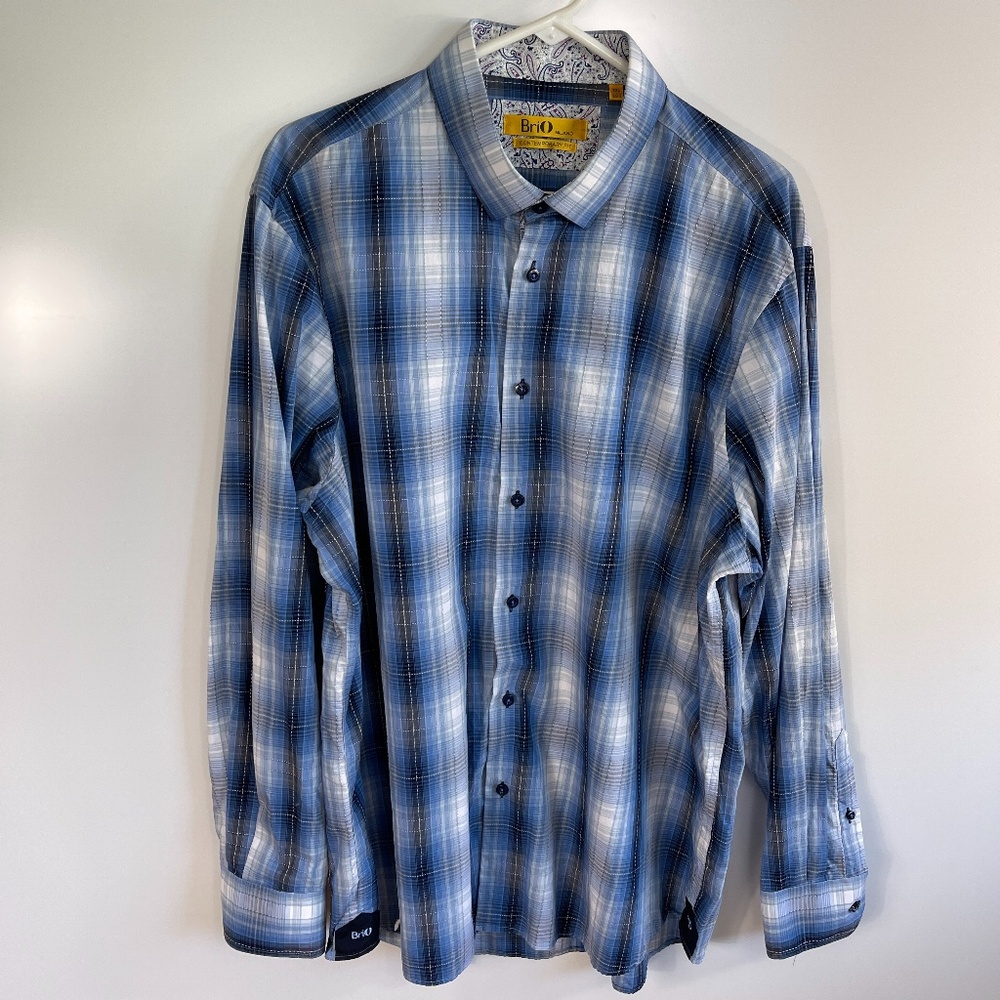 Brio Milano Cotton Plaid‎ Dress Shirt XXL